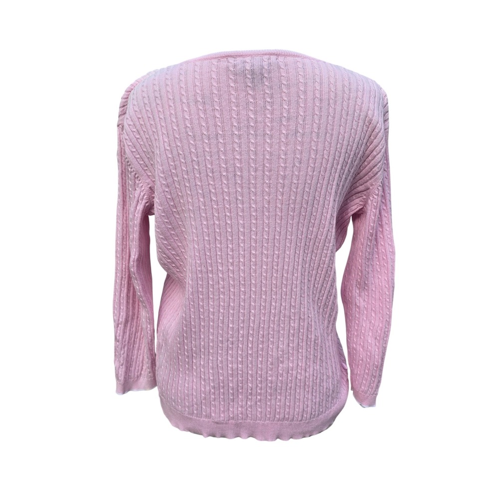 Lauren Ralph Lauren Women's Pink Cable Knit V Neck Sweater‎ 3/4 Sleeve Size S - Picture 3 of 8